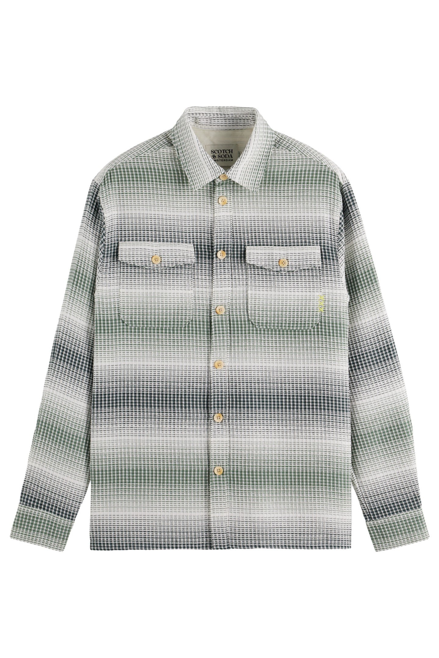 RELAXED FIT STRIPE WAFFLE SHIRT AMSTERDAM GREEN STRIPE 1