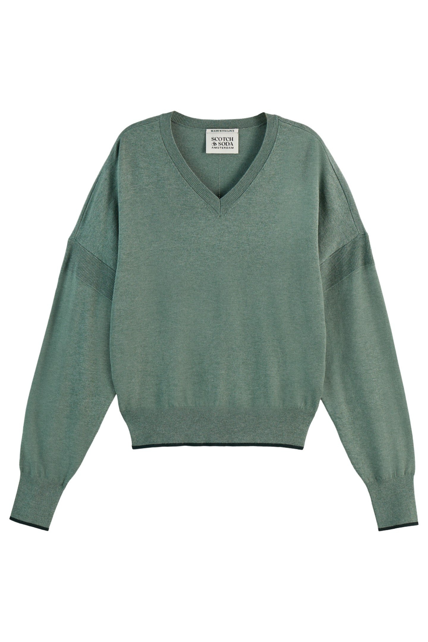 V-NECK RELAXED PULLOVER PARK GREEN MELANGE 1