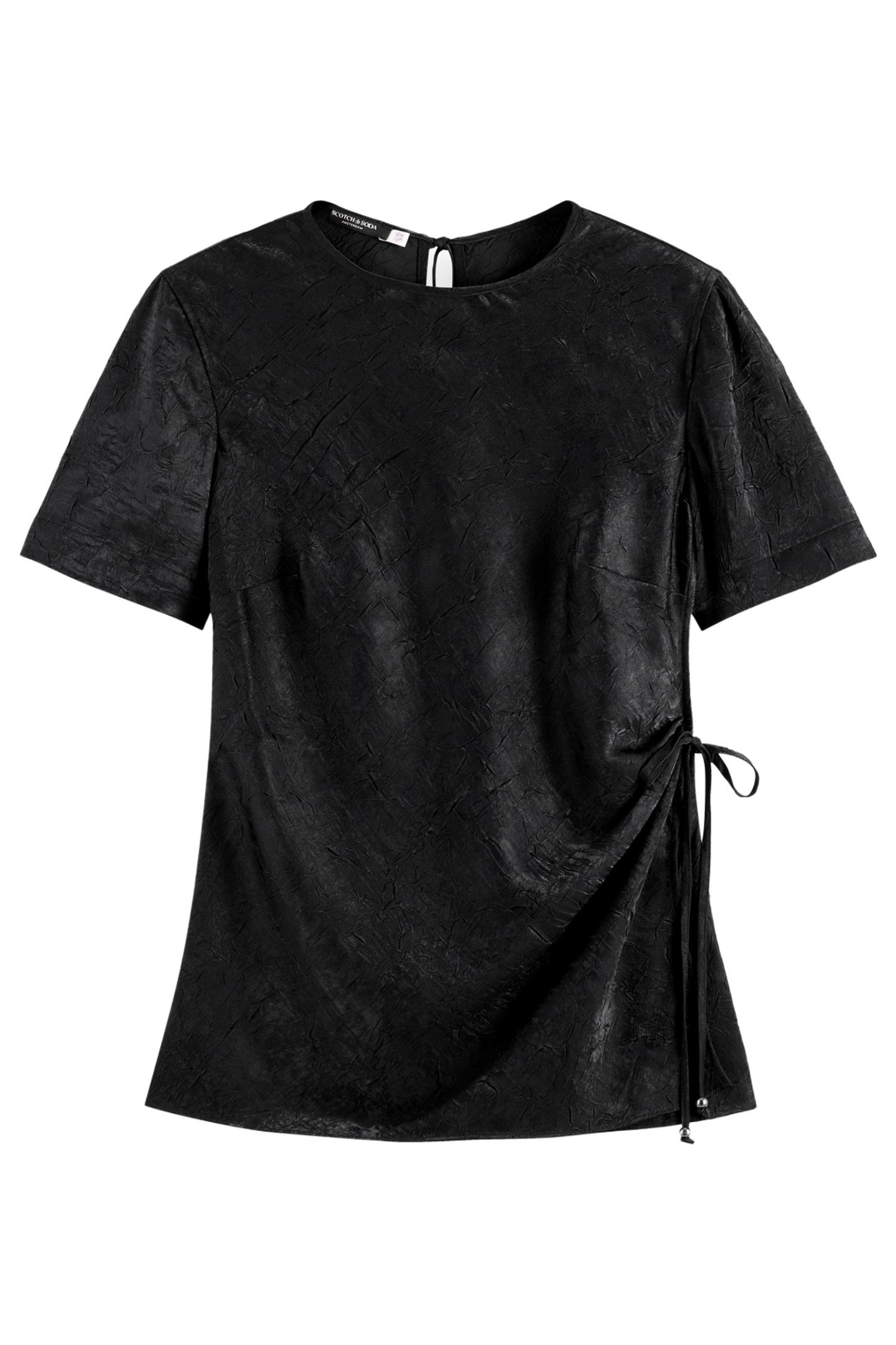 CRUSHED SATIN WRAP TOP BLACK 1