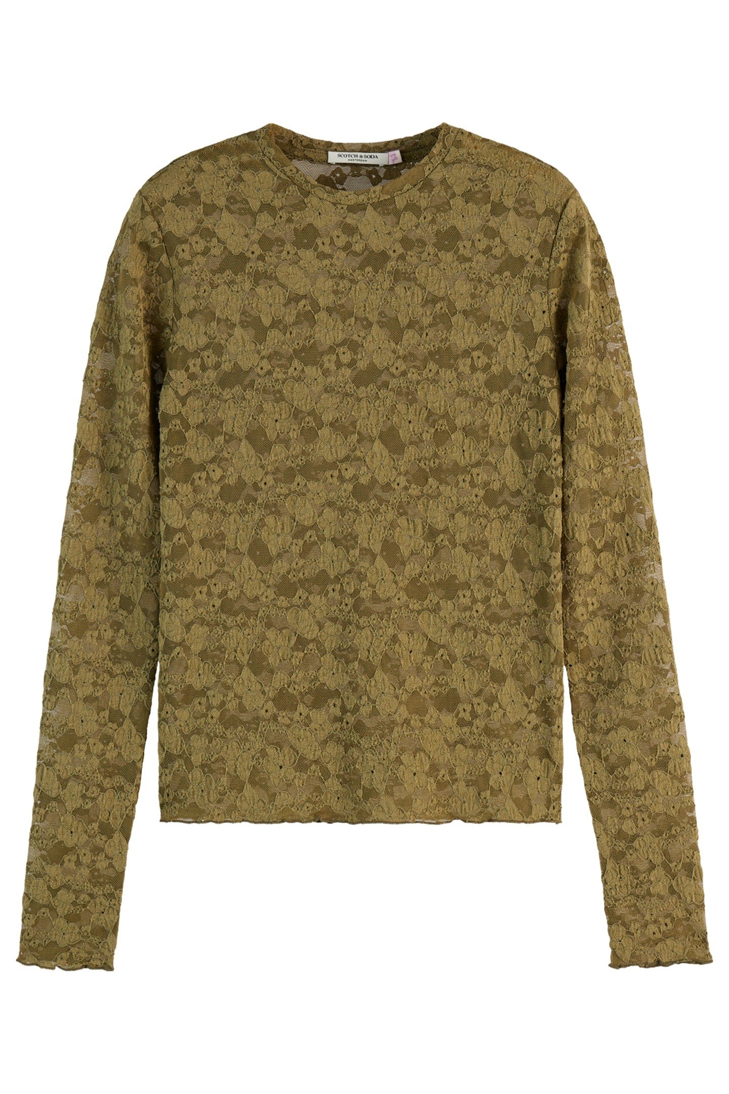 FLORAL LACE LS T-SHIRT WASHED MILITARY 1