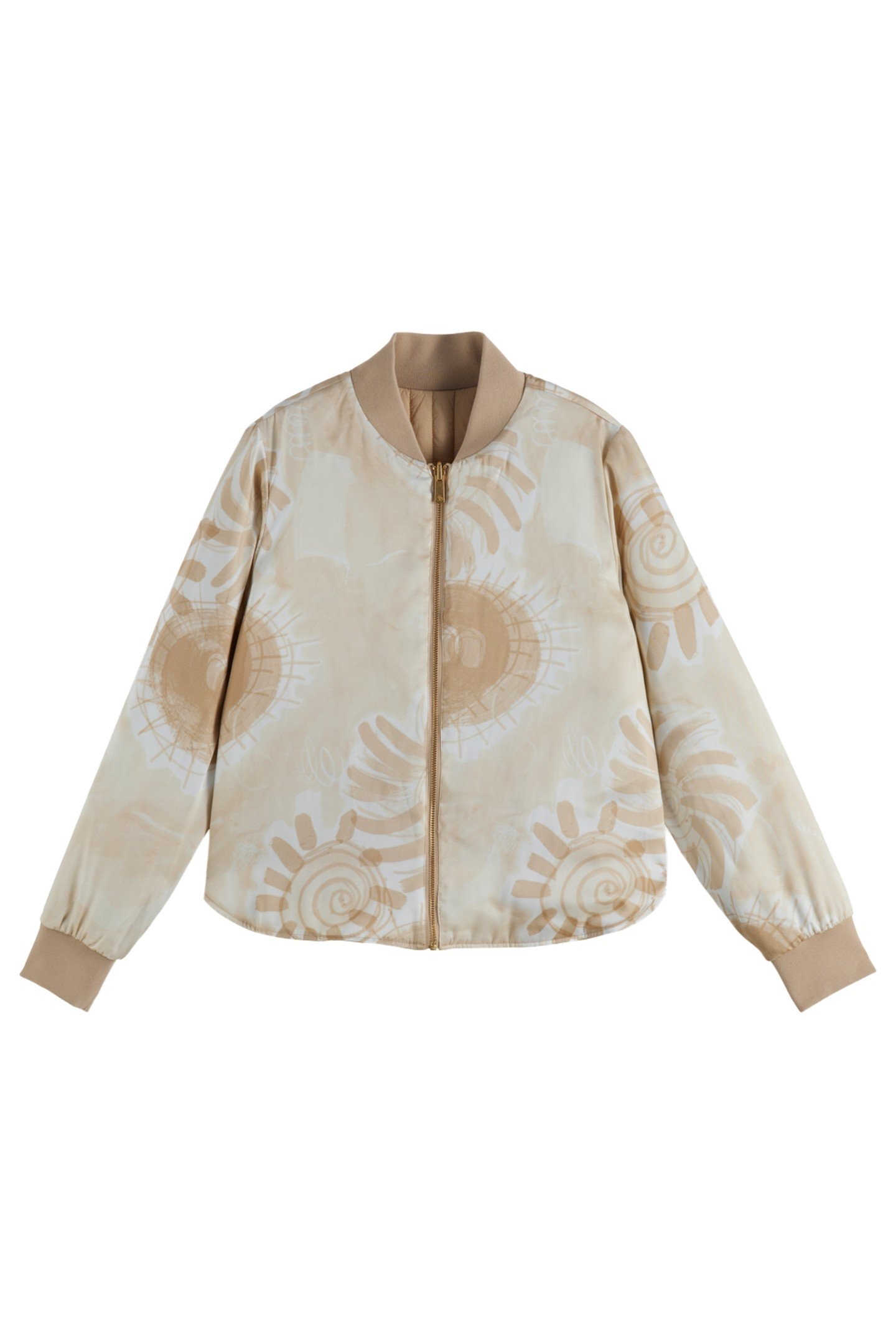 REVERSIBLE QUILTED BOMBER SOFT CAMEL/ ABSTRACT SUN SAND 4