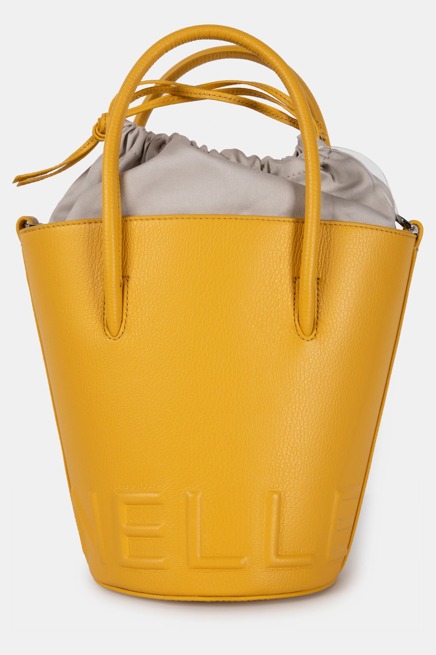 LEATHER BUCKET BAG IN MUSTARD YELLOW 4