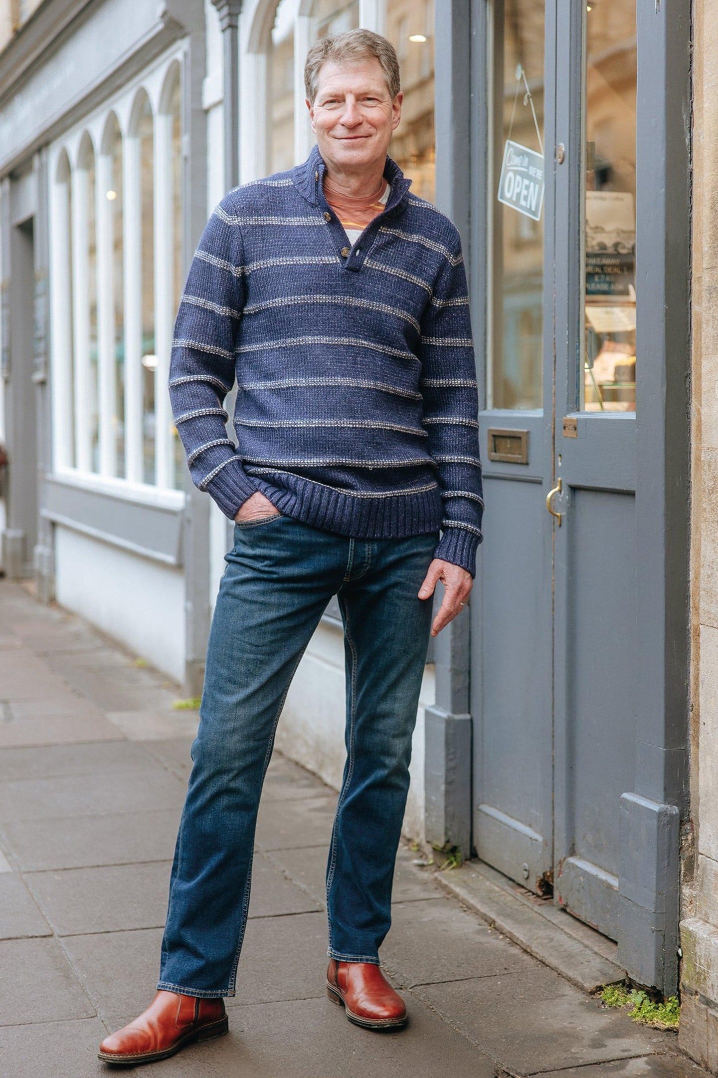 BRETON STRIPE BUTTON NECK NAVY MULTI 7