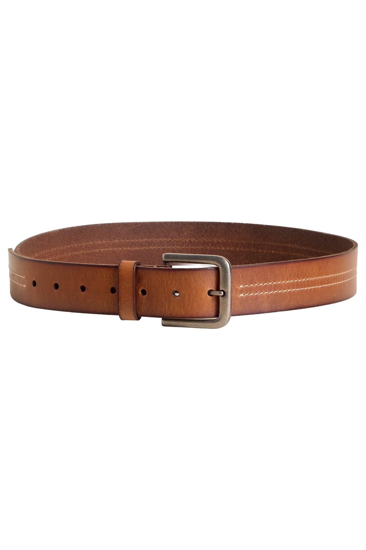 DOUBLE STITCH LEATHER BELT MID TAN 1